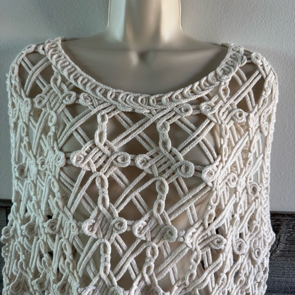 DKNY Jeans Women’s Macramé Knit Top 3X Beige Boho Festival Tank (F1) - Picture 3 of 10